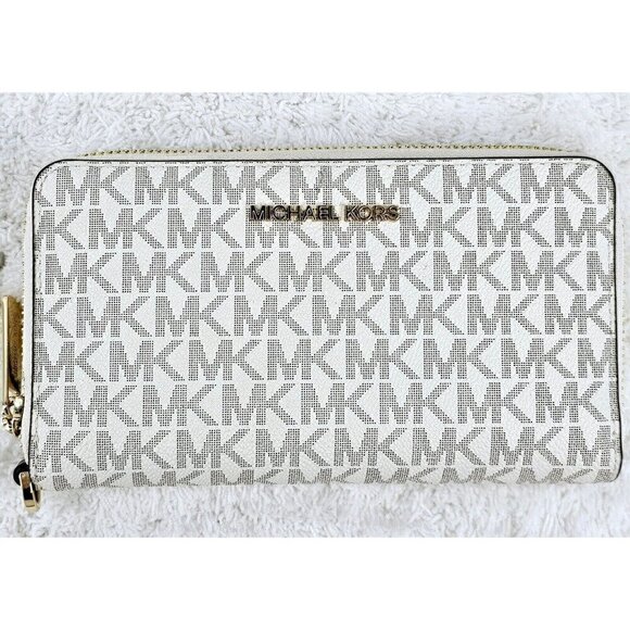 MICHAEL KORS Vanilla Canvas Jet Set Travel Large Continental Wallet Wristlet EUC - Picture 16 of 16